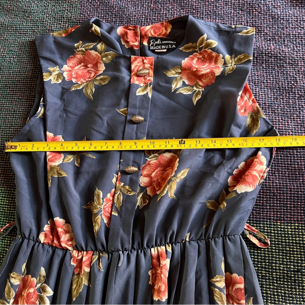 Vtg 70s 80s Breli Originals Dress - Dusty Blue Floral, Union Made In USA, Size 8 - Picture 5 of 8